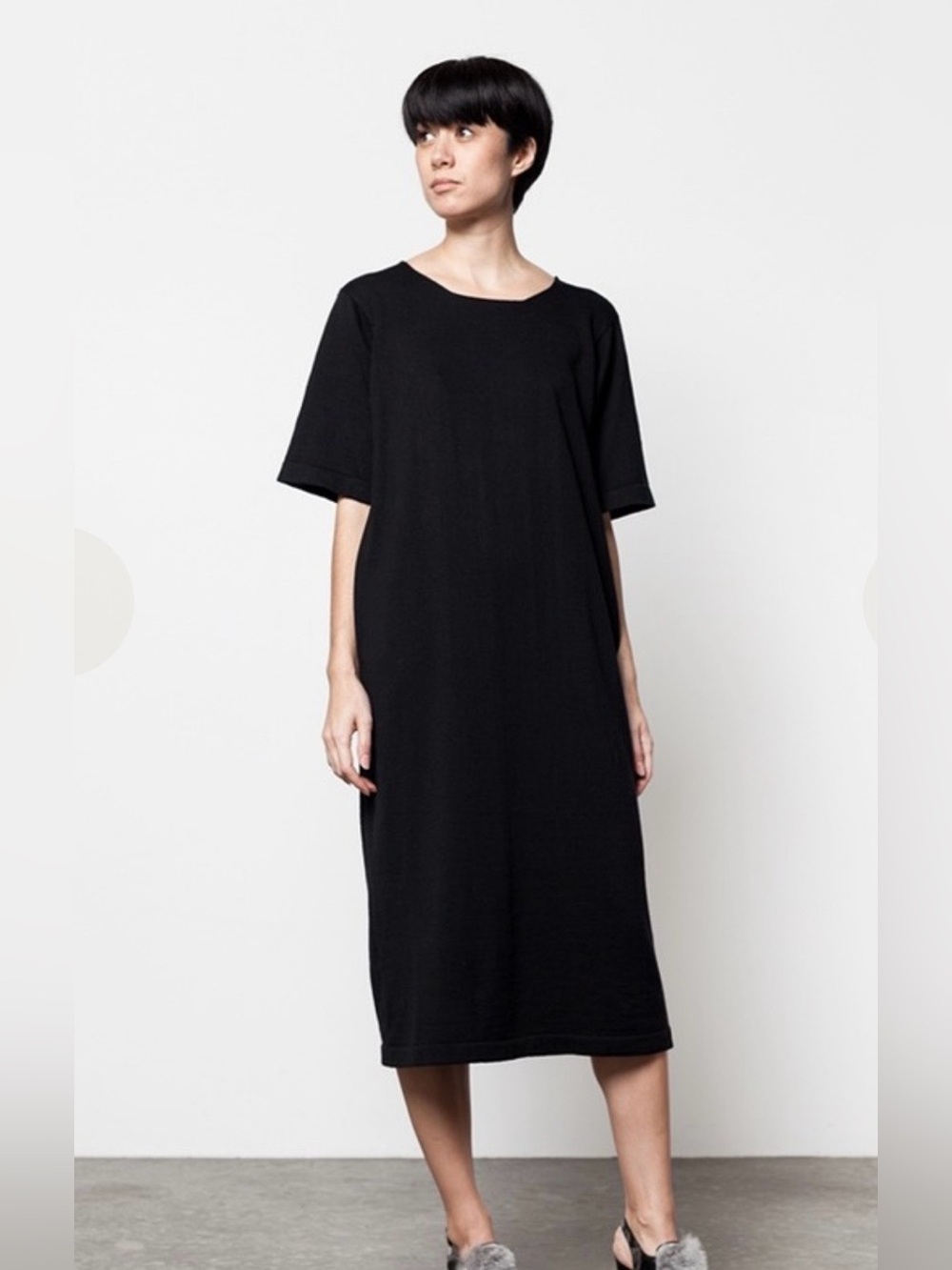 Lauren Manoogian Black Knit Midi Dress Baby Alpaca Pima Cotton M